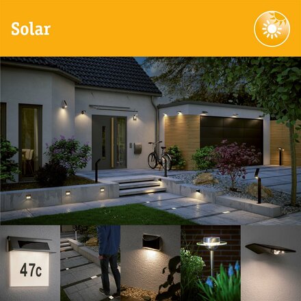 PAULMANN Solární LED venkovní nástěnné svítidlo Sorova pohybové čidlo IP44 230x125mm 3000K 3,5W antracit umělá hmota