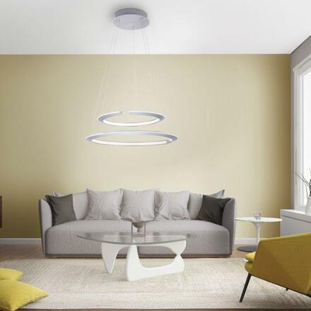 PAUL NEUHAUS LED závěsné svítidlo kruhové v barvě oceli s nastavitelou barvou světla a dálkovým ovladačem 2700-5000K