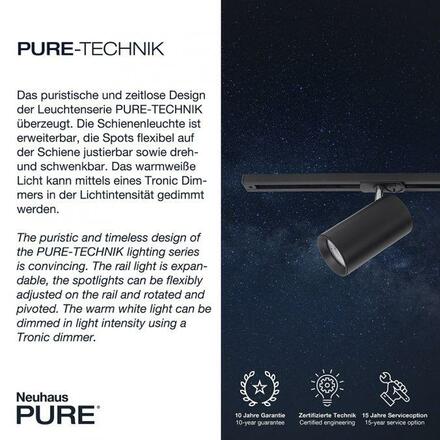 PAUL NEUHAUS PURE LED lištové svítidlo stmívatelné, prodloužitelné, černá, otočné 3000K