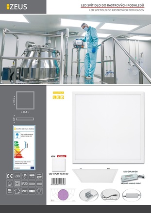Ecolite SMD panel 40W, 59.5cm, 4000K, IP20, 4200lm, bílý LED-GPL44-40/BI/EU
